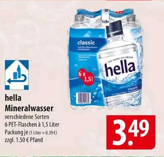 hella Mineralwasser 6 PET-Flaschen à 1,5 Liter