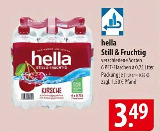 hella Still & Fruchtig 6 PET-Flaschen à 0,75 Liter - Kirsche