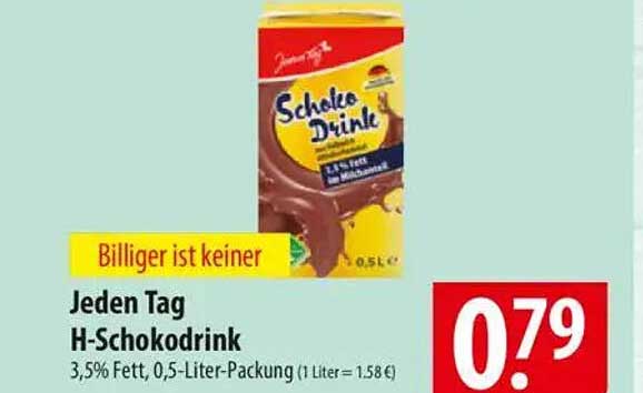 Jeden Tag H-Schokoladendrink 0,5-Liter-Packung