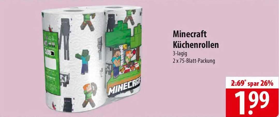 Minecraft Küchenrollen 3-lagig 2 x 75-Blatt-Packung
