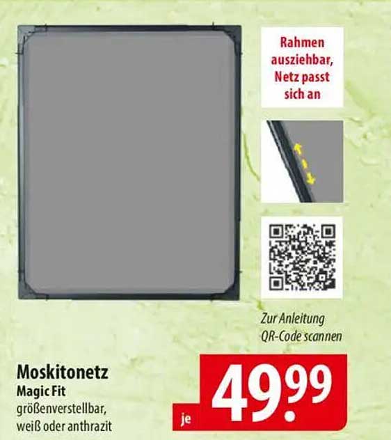 Moskitonetz Magic Fit - größenverstellbar, weiß oder anthrazit