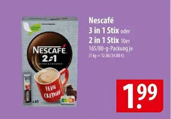 Nescafé 2 in 1 Stix oder 3 in 1 Stix – Fein und Cremig
