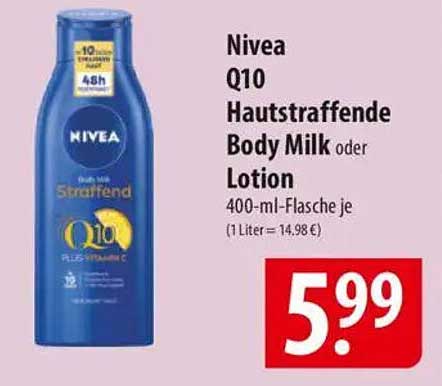 Nivea Q10 Hautstraffende Body Milk oder Lotion 400-ml-Flasche