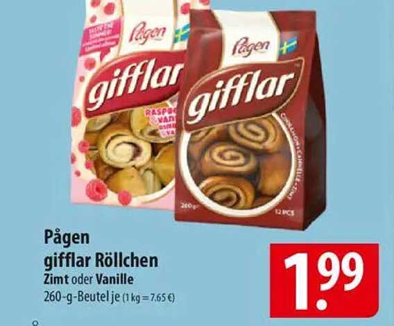 Pägen gifflar Röllchen Zimt oder Vanille 260-g-Beutel