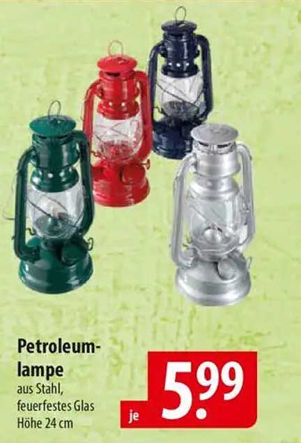 Petroleumlampe aus Stahl, feuerfestes Glas, Höhe 24 cm