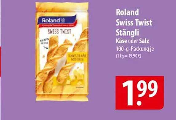 Roland Swiss Twist Stängli Käse oder Salz 100-g-Packung
