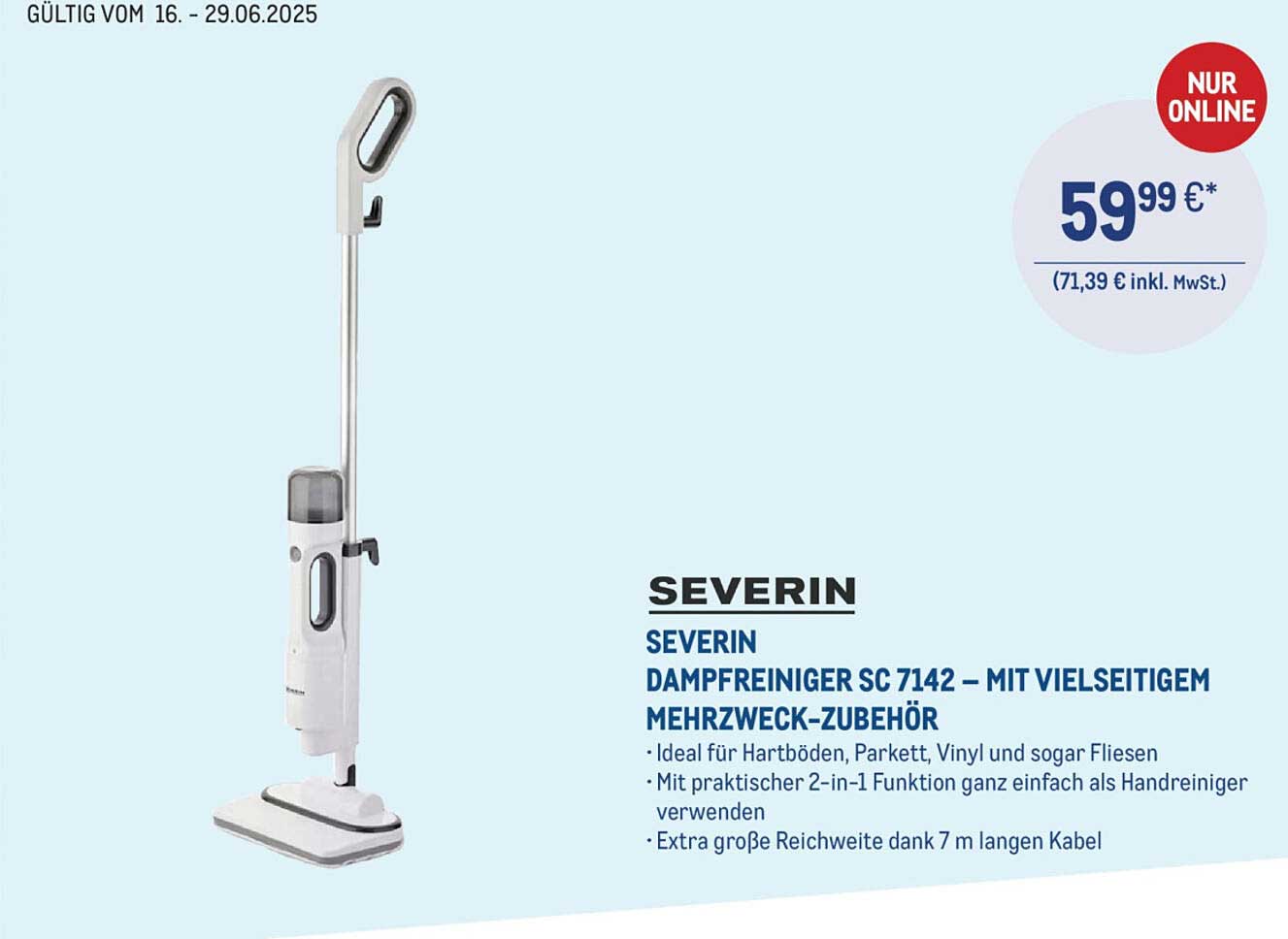 SEVERIN DAMPFREINIGER SC 7142 MIT VIELSEITIGEM MEHRZWECK-ZUBEHÖR