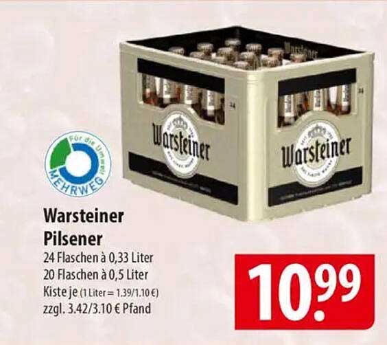 Warsteiner Pilsener 24 Flaschen à 0,33 Liter oder 20 Flaschen à 0,5 Liter