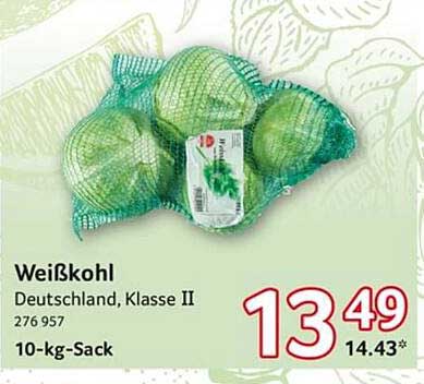 Weißkohl Deutschland, Klasse II, 10-kg-Sack