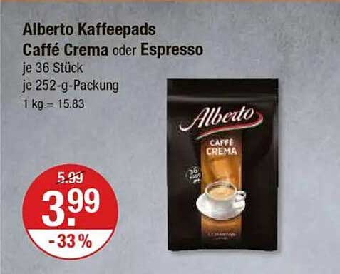 Alberto Kaffeepads Caffé Crema oder Espresso 36 Stück