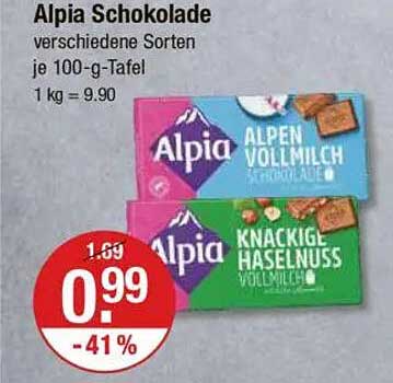 Alpia Schokolade verschiedene Sorten je 100-g-Tafel