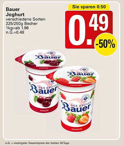 Bauer Joghurt verschiedene Sorten 225/250g Becher