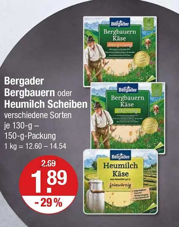 Bergader Bergbauern oder Heumilch Scheiben - verschiedene Sorten je 130-g – 150-g-Packung