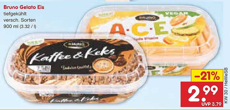 Bruno Gelato Eis - Kaffee & Keks oder A.C.E. - 900 ml