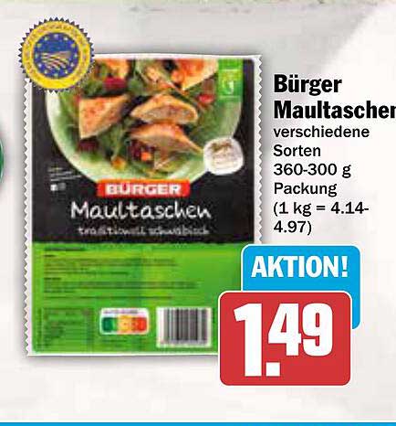 Bürger Maultaschen verschiedene Sorten 360-300 g Packung
