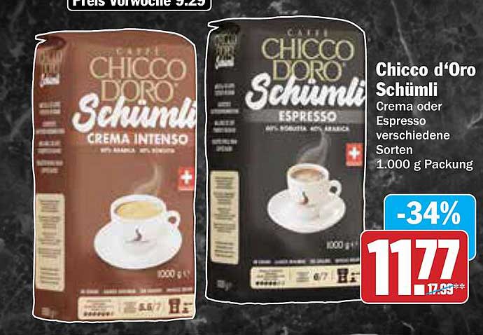 Chicco d'Oro Schümli Crema oder Espresso 1.000 g Packung