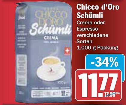 Chicco d’Oro Schümli Crema oder Espresso verschiedene Sorten 1.000 g Packung