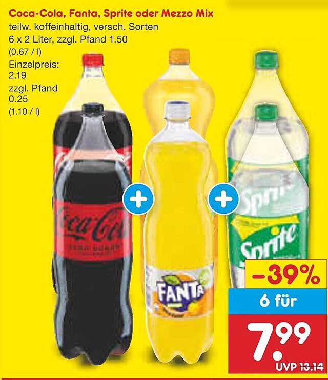 Coca-Cola, Fanta, Sprite oder Mezzo Mix 6 x 2 Liter
