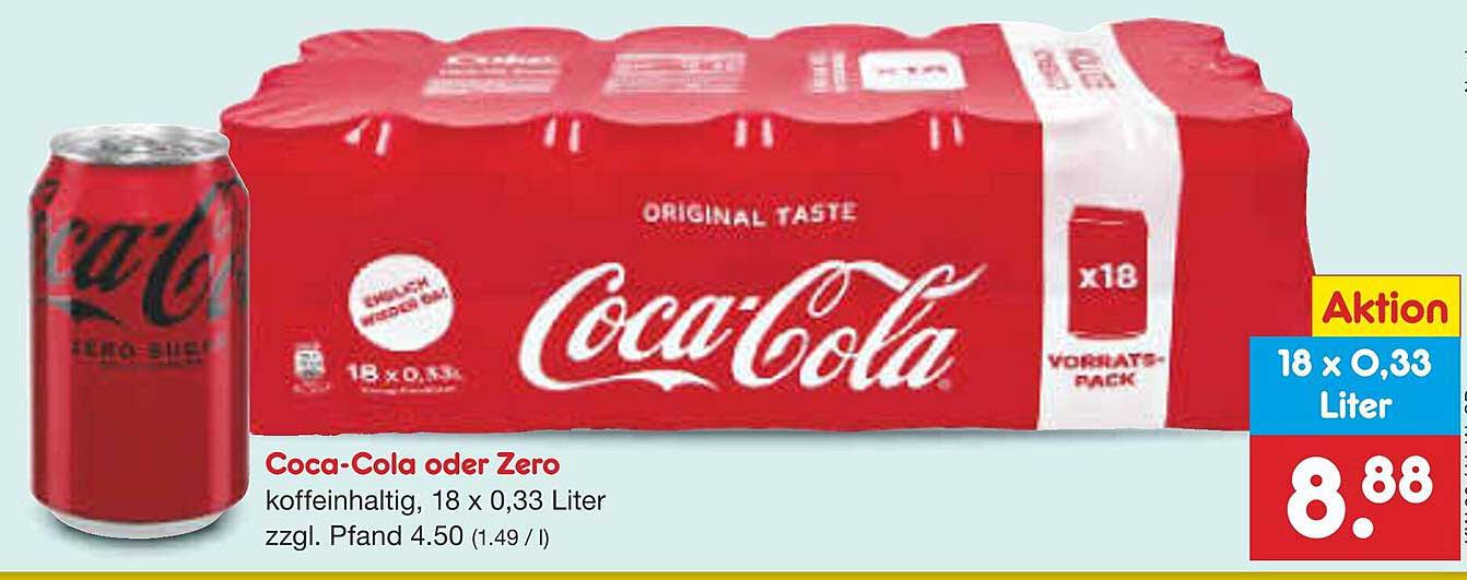Coca-Cola oder Zero, 18 x 0,33 Liter