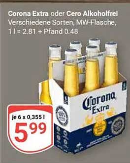 Corona Extra oder Cero Alkoholfrei, 6 x 0,355 l