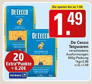 De Cecco Teigwaren verschiedene Ausformungen 500g Packung
