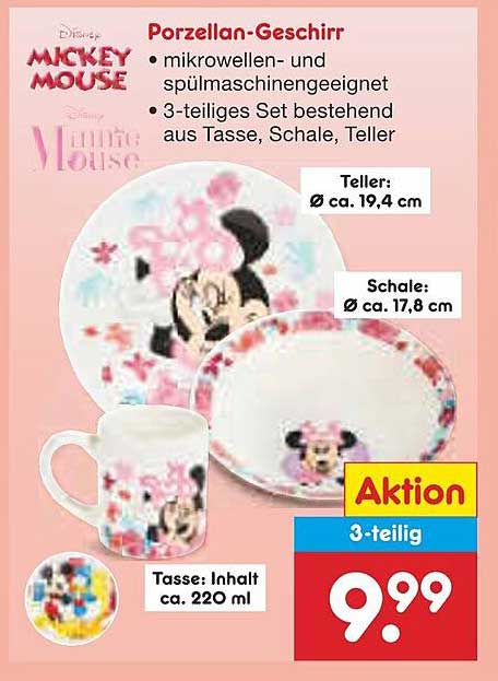 Disney Mickey Mouse Porzellan-Geschirr 3-teiliges Set