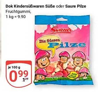Dok Kindersüßwaren Süße oder Saure Pilze Fruchtgummi, 1 kg = 9,90