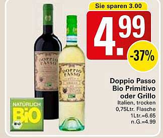 Doppio Passo Bio Primitivo oder Grillo 0,75L Flasche
