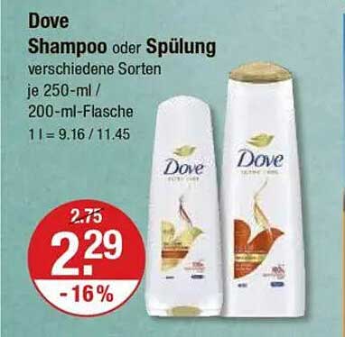 Dove Shampoo oder Spülung verschiedene Sorten je 250-ml / 200-ml-Flasche
