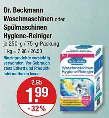Dr. Beckmann Waschmaschinen oder Spülmaschinen Hygiene-Reiniger je 250-g/75-g-Packung