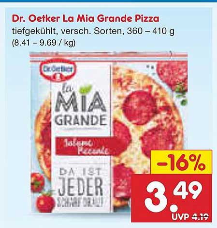 Dr. Oetker La Mia Grande Pizza, tiefgekühlt, verschiedene Sorten, 360 – 410 g