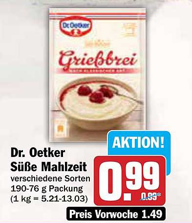 Dr. Oetker Süße Mahlzeit Grießbrei verschiedene Sorten 190-76 g