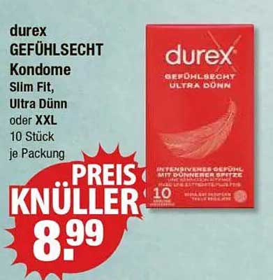 durex GEFÜHLSECHT Kondome Slim Fit, Ultra Dünn oder XXL 10 Stück je Packung