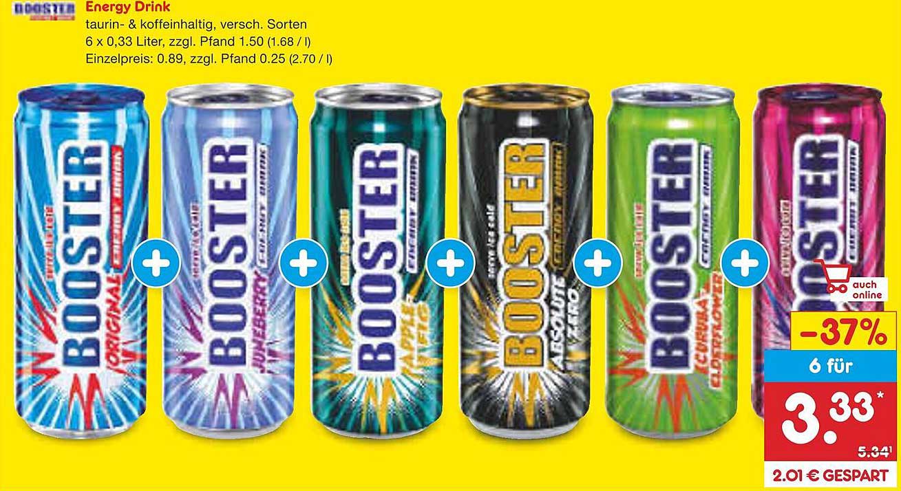 Energy Drink BOOSTER - 6 Dosen für nur 3,33 €