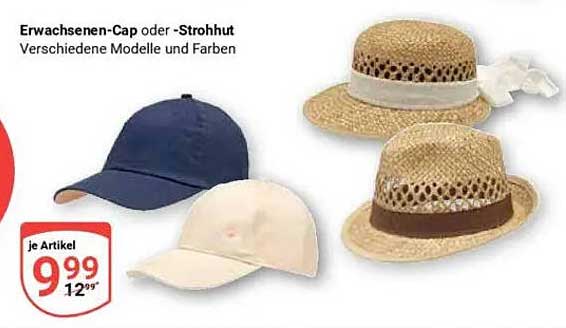 Erwachsenen-Cap oder Strohhut - verschiedene Modelle und Farben
