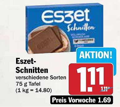 Eszet-Schnitten verschiedene Sorten 75 g Tafel