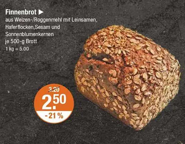 Finnenbrot aus Weizen-/Roggenmehl mit Leinsamen, Haferflocken, Sesam und Sonnenblumenkerne