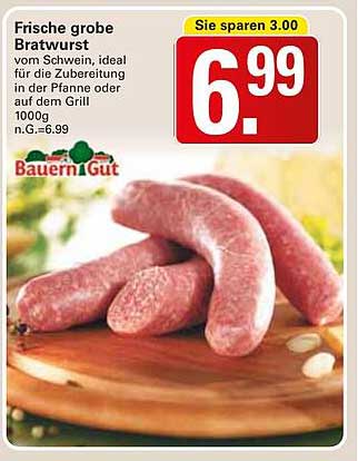 Frische große Bratwurst vom Schwein