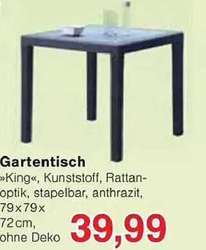 Gartentisch »King«, Kunststoff, Rattan-Optik, stapelbar, anthrazit, 79x79 cm, 72 cm, ohne Deko