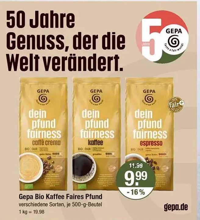 Gepa Bio Kaffee Faires Pfund - Verschiedene Sorten, je 500-g-Beutel