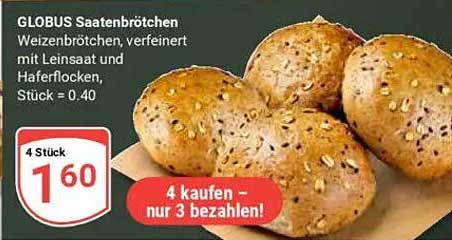 GLOBUS Saatenbrötchen – 4 Stück für nur 1,60 €