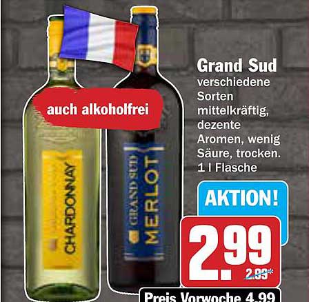 Grand Sud Wein – Verschiedene Sorten jetzt nur 2,99 €