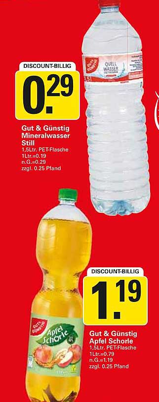 Gut & Günstig Mineralwasser Still 1,5L PET-Flasche