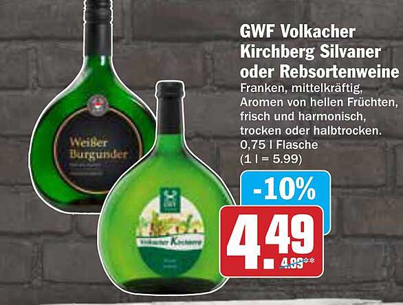 GWF Volkach Kirchberg Silvaner oder Rebsortenweine