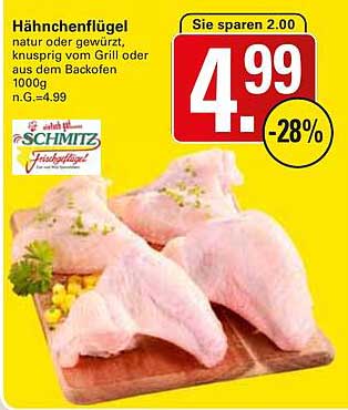 Hähnchenflügel natur oder gewürzt, knusprig vom Grill oder aus dem Backofen 1000g