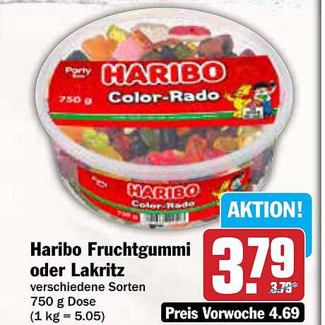 Haribo Fruchtgummi oder Lakritz 750 g Dose