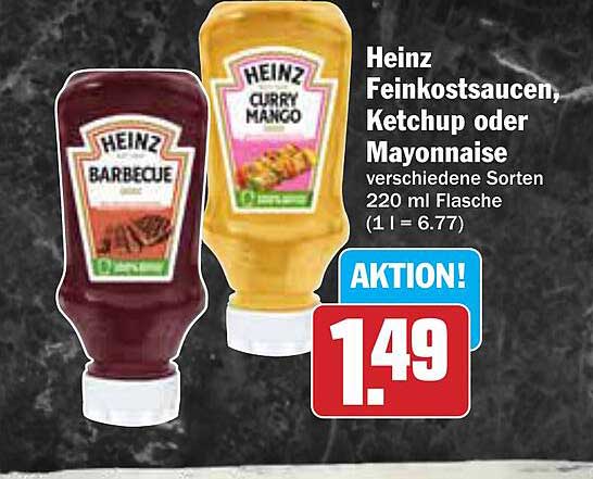 Heinz Feinkostsaucen, Ketchup oder Mayonnaise – verschiedene Sorten 220 ml Flasche