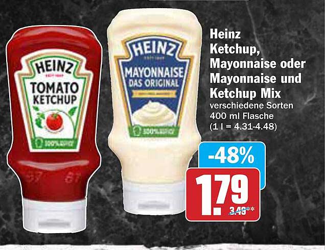 Heinz Ketchup, Mayonnaise oder Mayonnaise und Ketchup Mix 400 ml Flasche