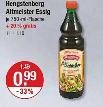 Hengstenberg Altmeister Essig 750 ml mit 20 % gratis