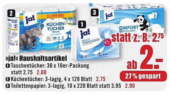 ja! Haushaltsartikel – Taschentücher, Küchentücher und Toilettenpapier